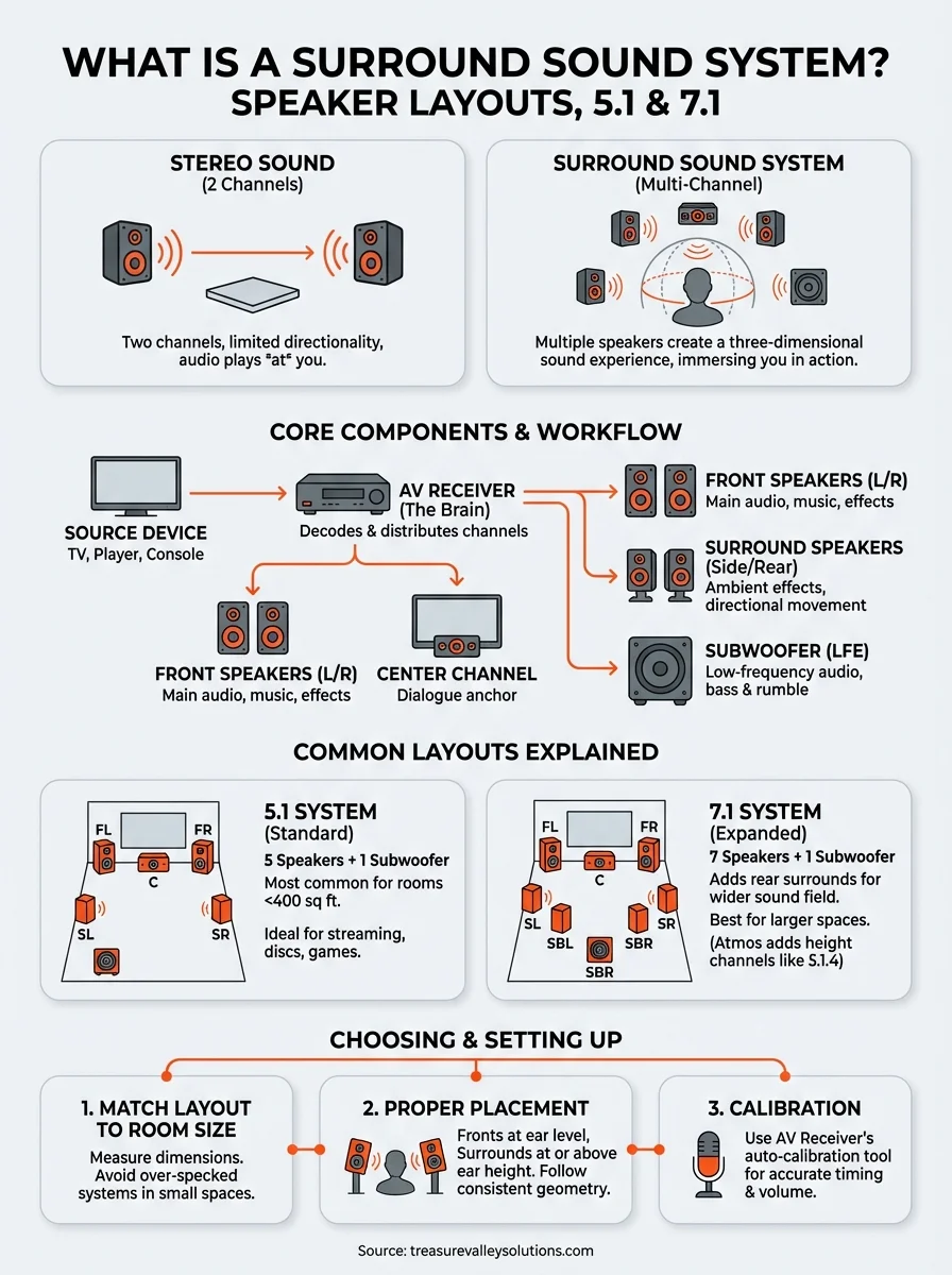 what is a surround sound system infographic